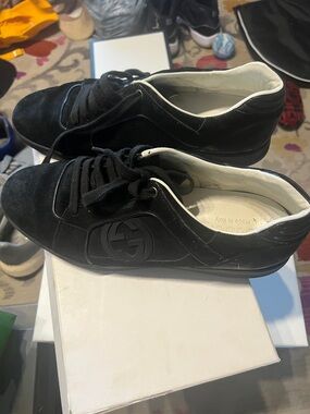 Men's Gucci Black Leather Suede Sneakers